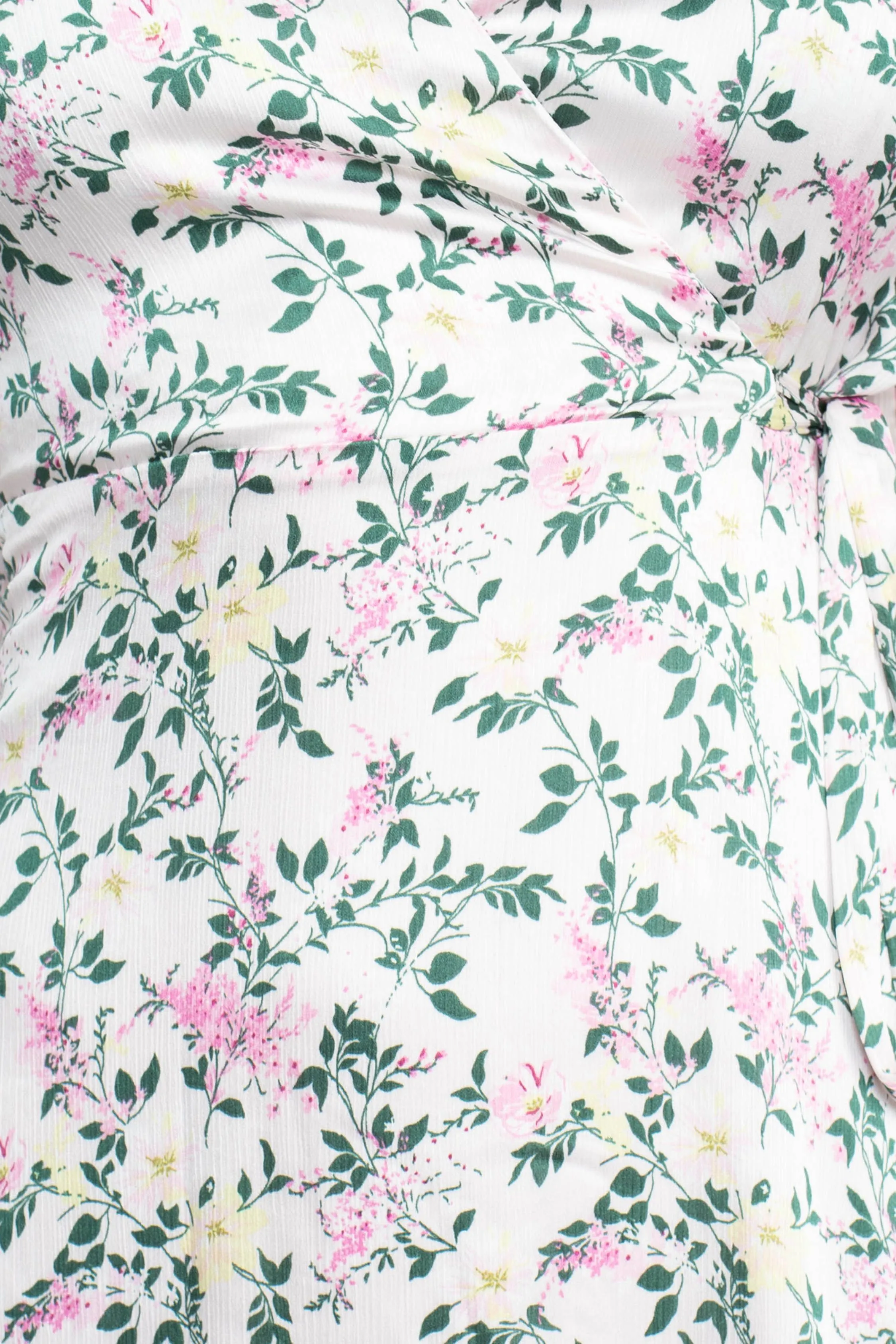 Sage Collective V-Neck Tie Side Long Sleeve Ruffled Cuff And Sleeve Floral Print Satin Dress