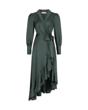 Silk Wrap Midi Dress