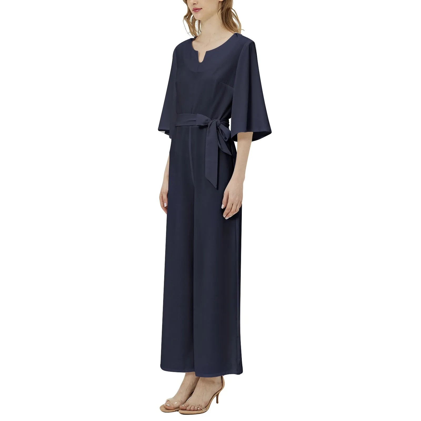 Snooty Fox Art Dolman Sleeve Belted Wide Leg Jumpsuit - Black