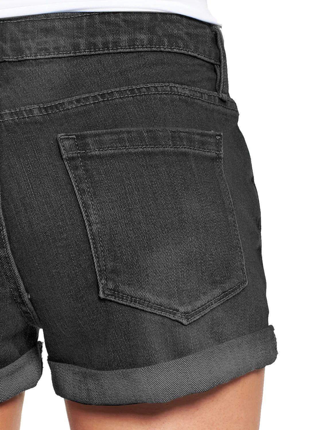 Stormy Black Women's High Waisted Rolled Hem Distressed Jeans Ripped Denim Shorts