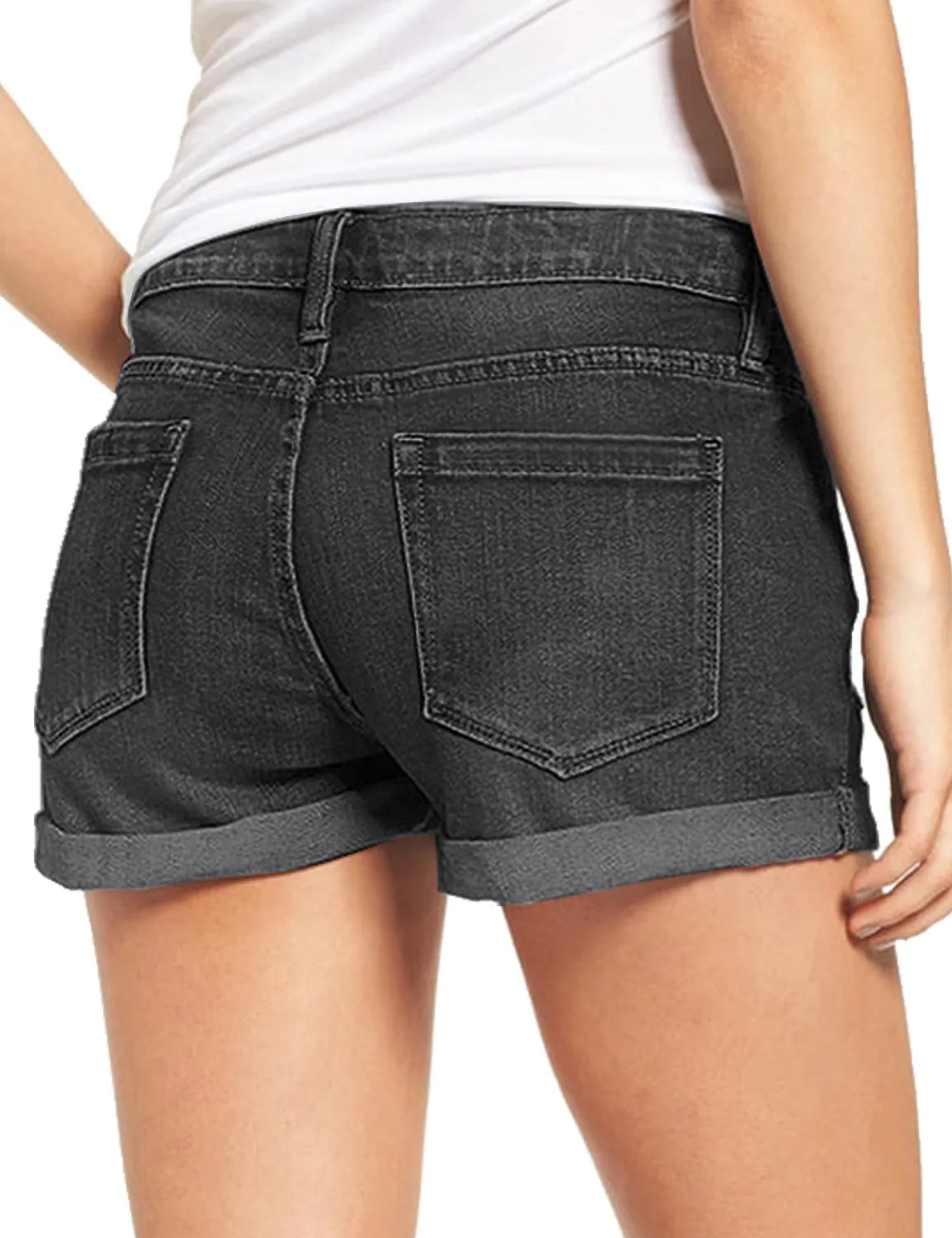Stormy Black Women's High Waisted Rolled Hem Distressed Jeans Ripped Denim Shorts