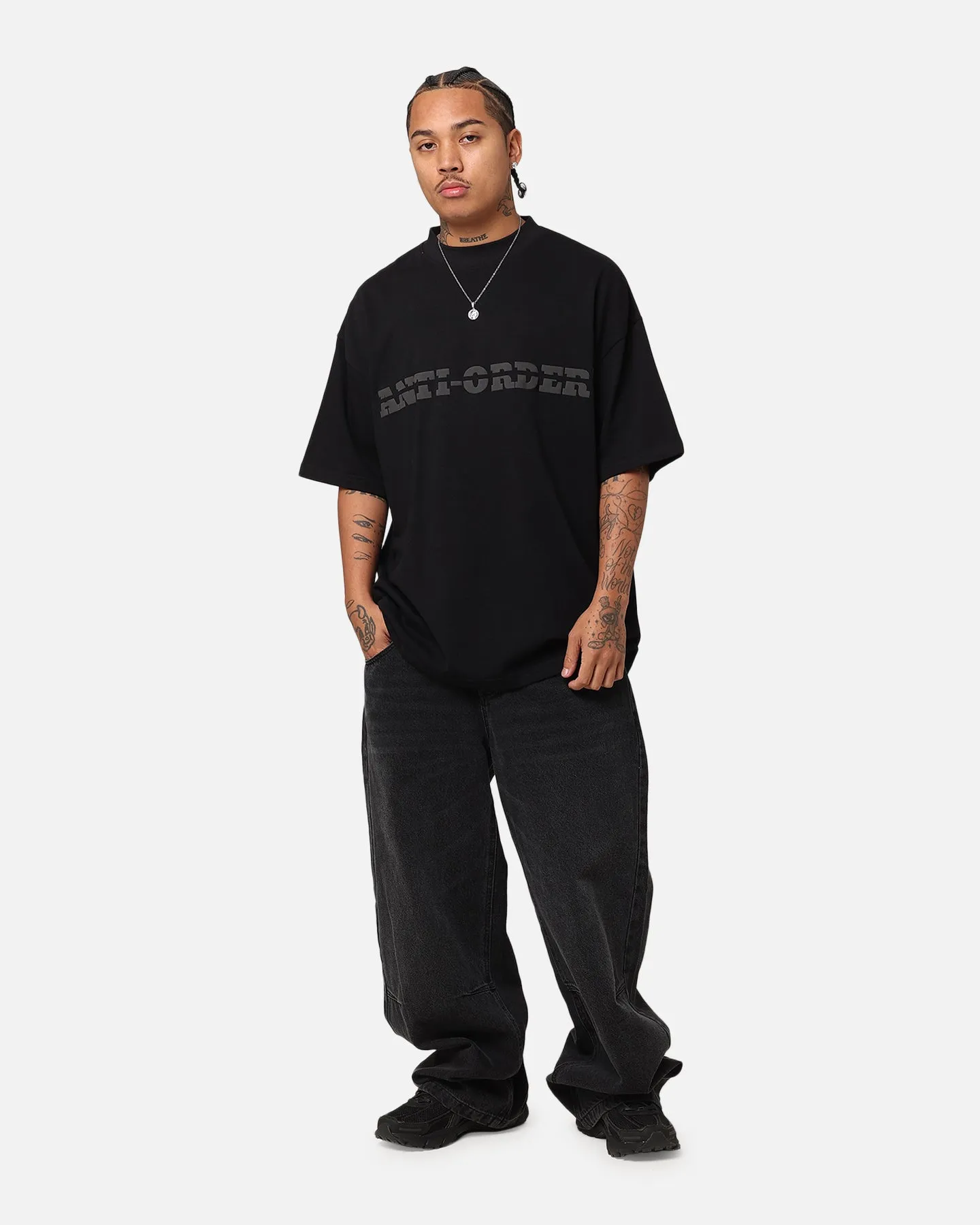 The Anti Order Brail Mock Neck T-Shirt Off  Black/Black