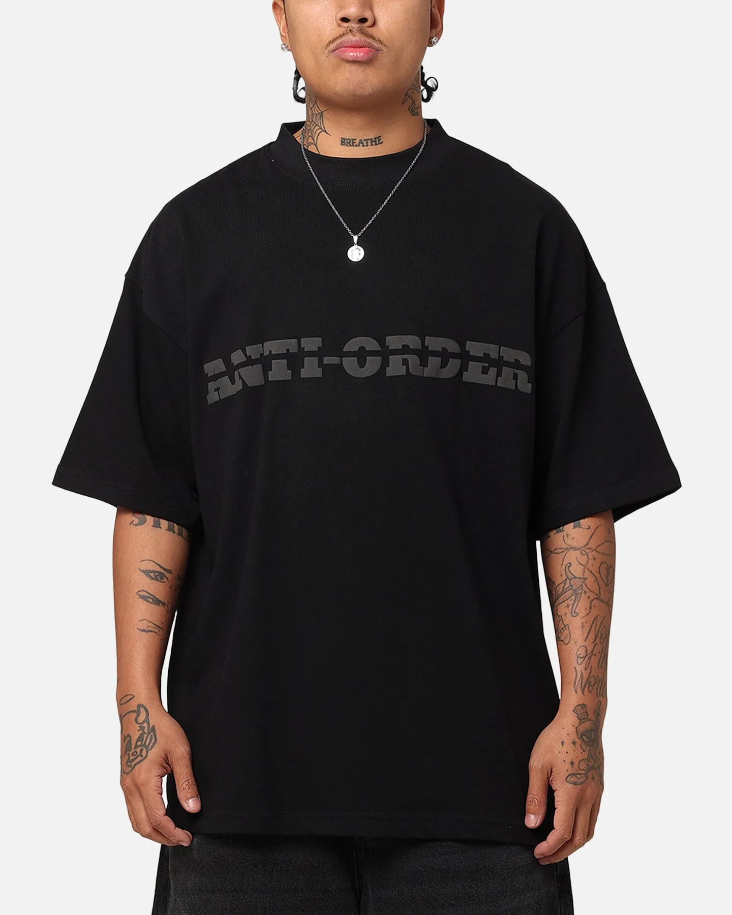 The Anti Order Brail Mock Neck T-Shirt Off  Black/Black