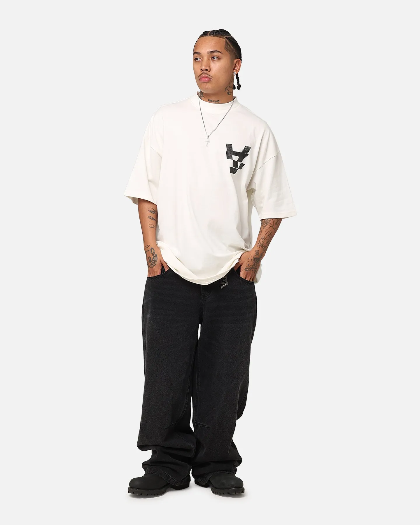 The Anti Order Smash Repair Mock Neck T-Shirt Off White/Black