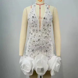 Trend4us Glam Pearl Mini Dress with Rosette Charm