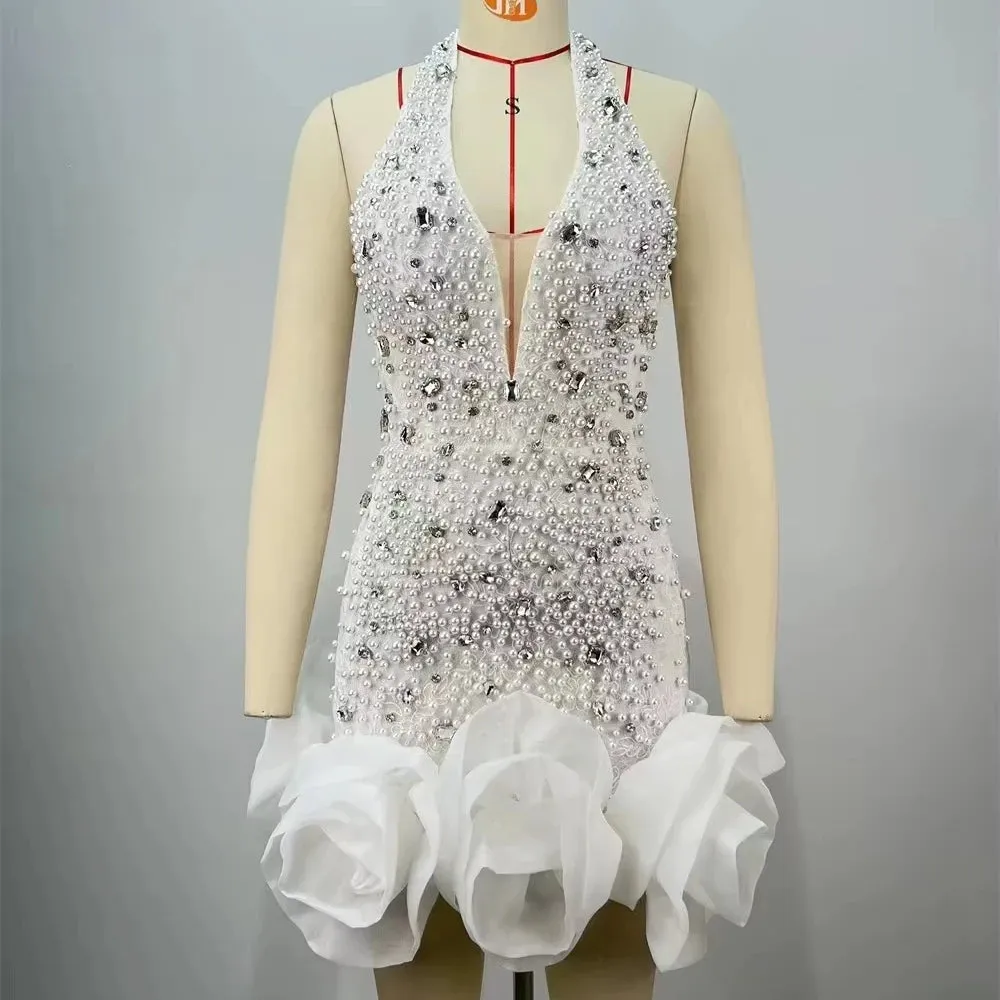 Trend4us Glam Pearl Mini Dress with Rosette Charm