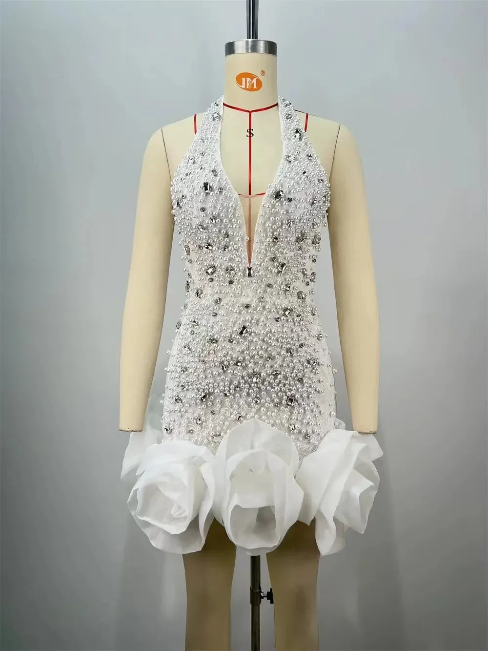 Trend4us Glam Pearl Mini Dress with Rosette Charm