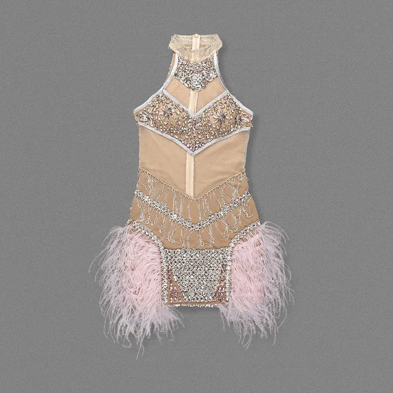 Trend4us Women's Luxury Beaded Crystal Sequined Mini Evening Dress