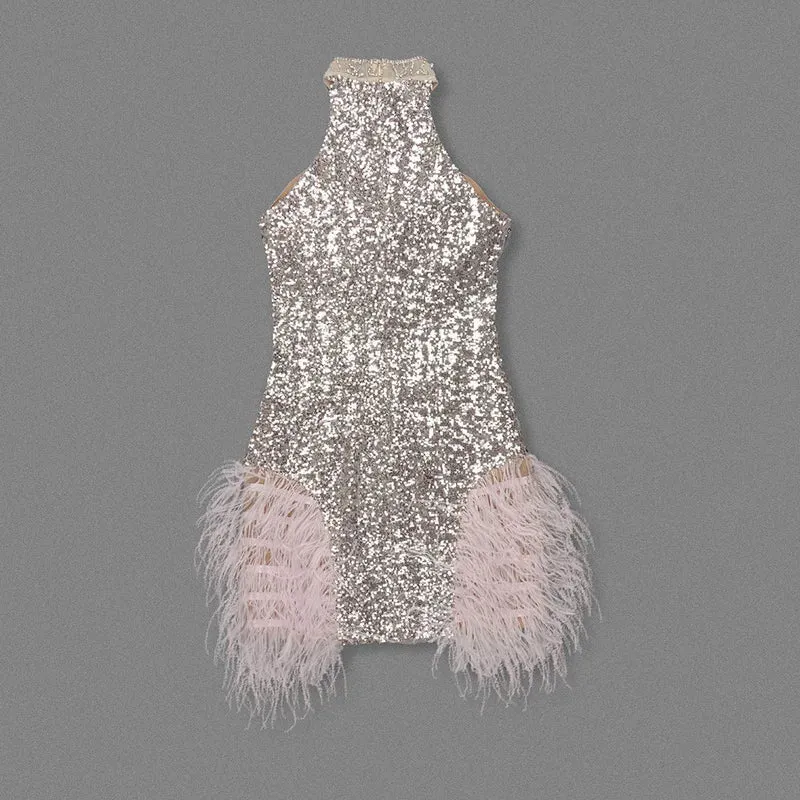 Trend4us Women's Luxury Beaded Crystal Sequined Mini Evening Dress