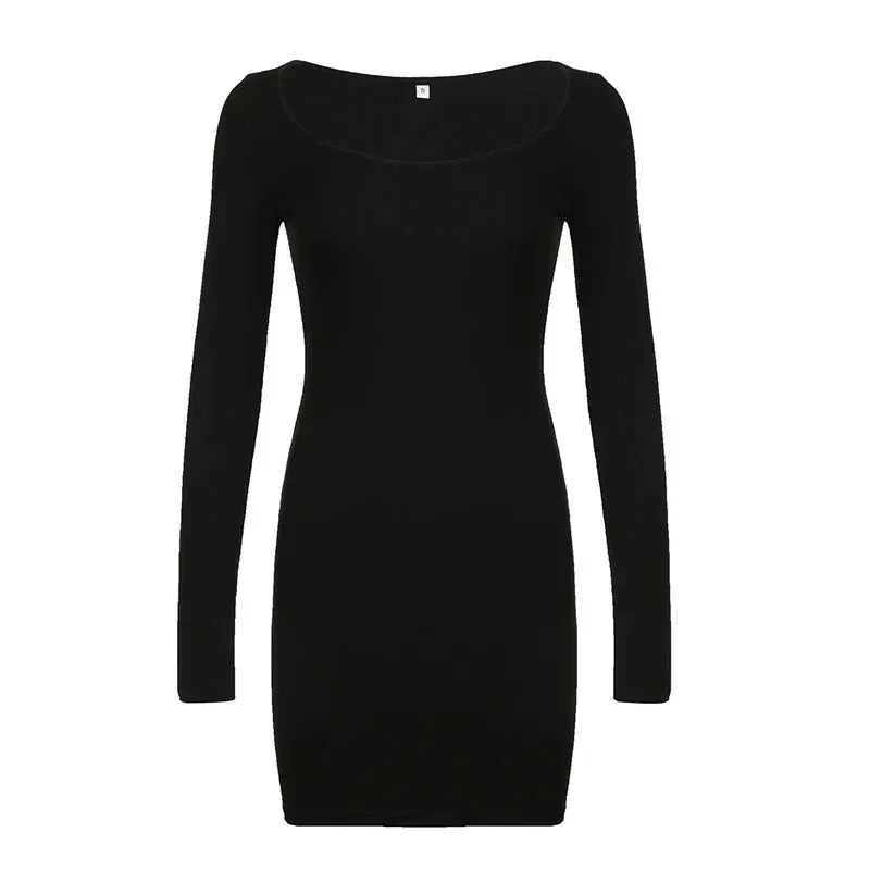 Uniwim Elegant Square Neck Long Sleeve Skinny Dress