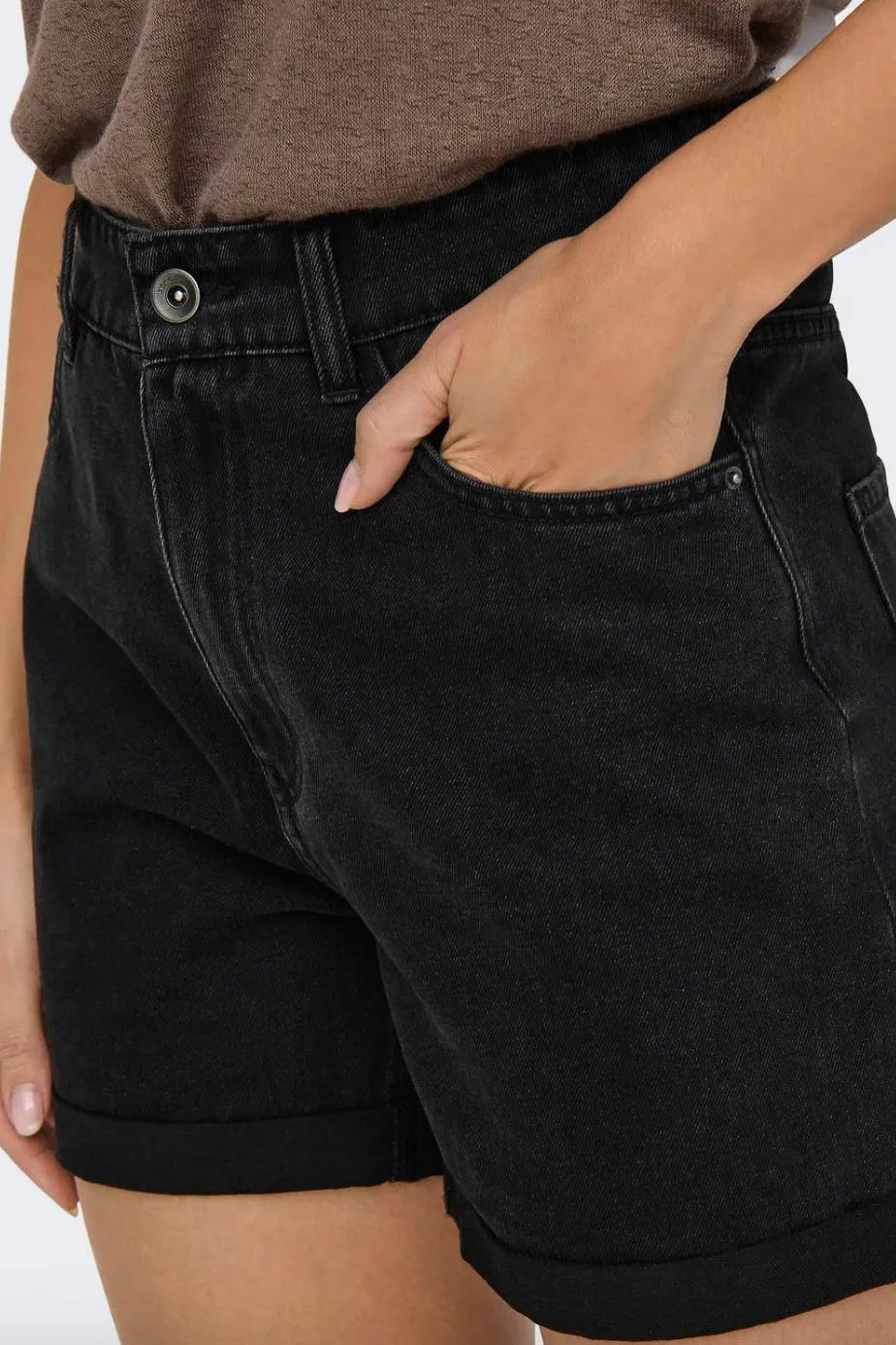 Vega High Waisted Black Denim Shorts