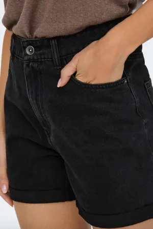 Vega High Waisted Black Denim Shorts