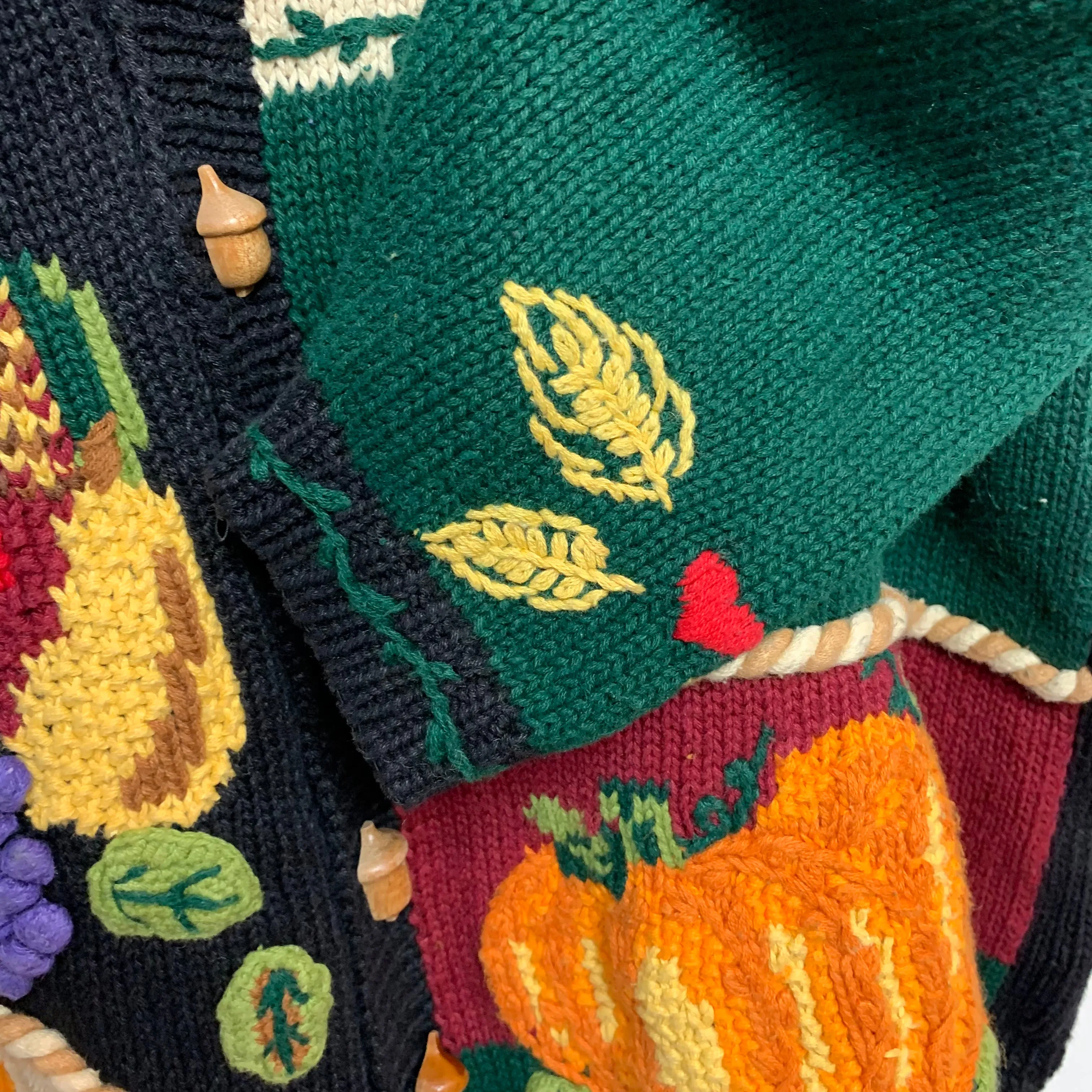 Vintage 90s Eagle's Eye Fall Harvest Thanksgiving Cardigan Sweater Hand Knit 2X