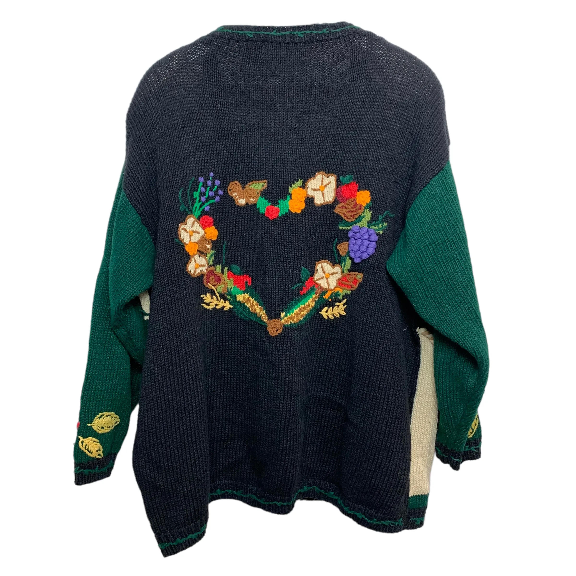 Vintage 90s Eagle's Eye Fall Harvest Thanksgiving Cardigan Sweater Hand Knit 2X
