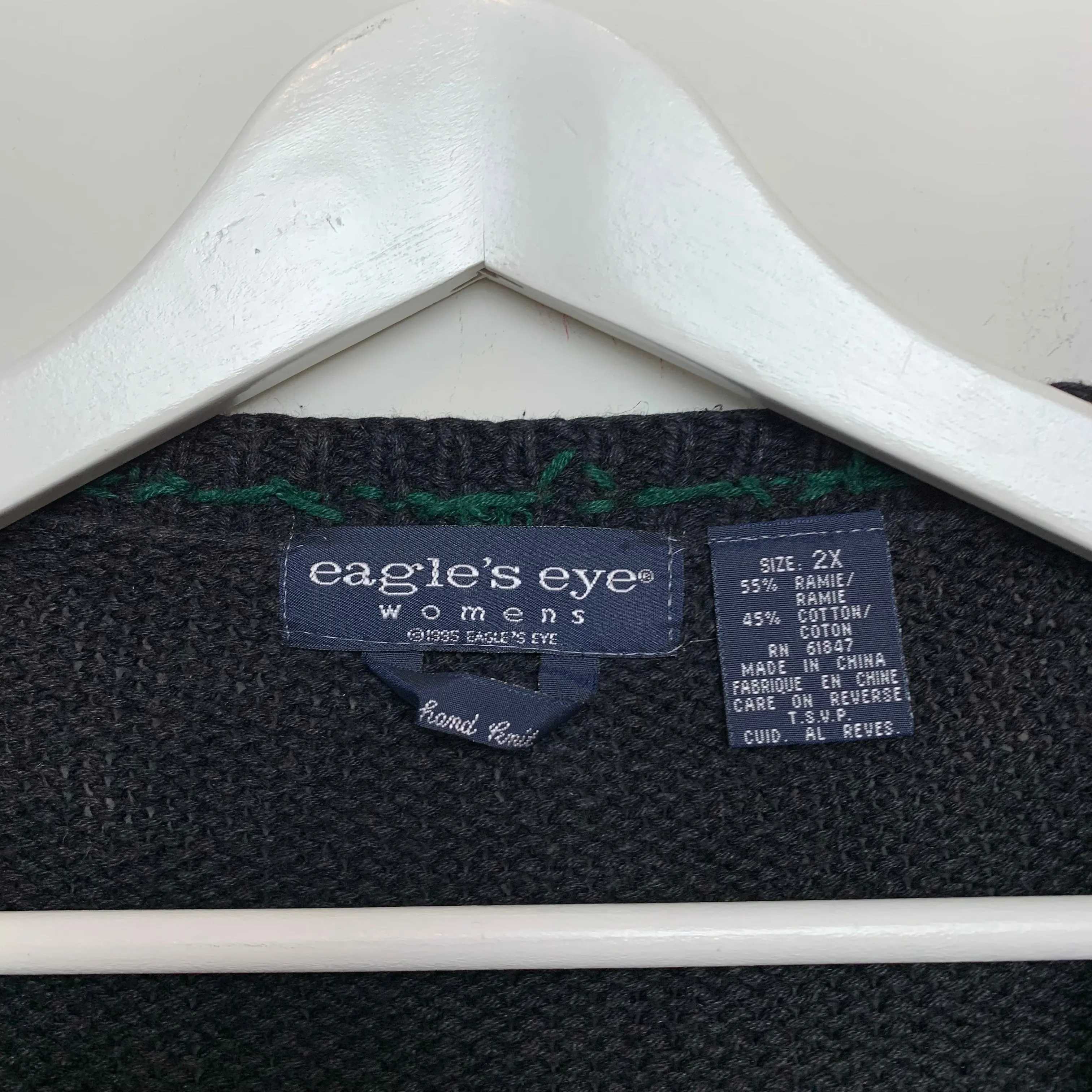 Vintage 90s Eagle's Eye Fall Harvest Thanksgiving Cardigan Sweater Hand Knit 2X