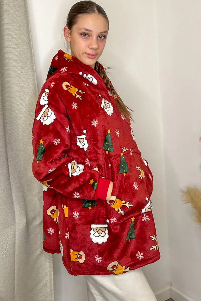 WINE PRINTED JUNIOR OVERSIZED XMAS HOODED SNUGGLE