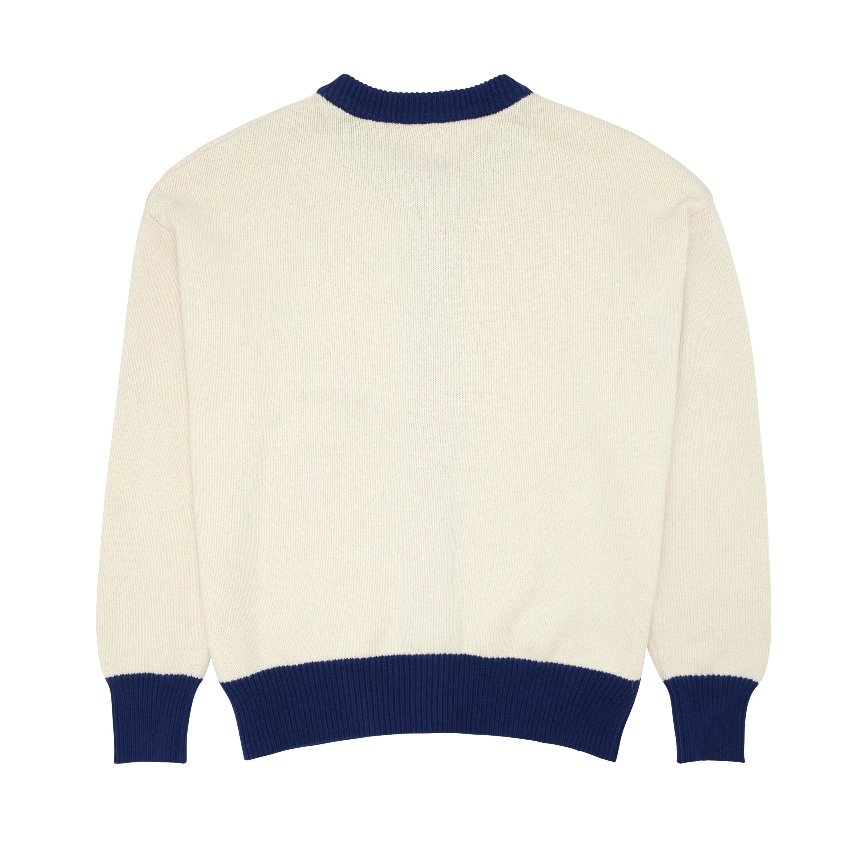 women's cream and navy trim cardigan