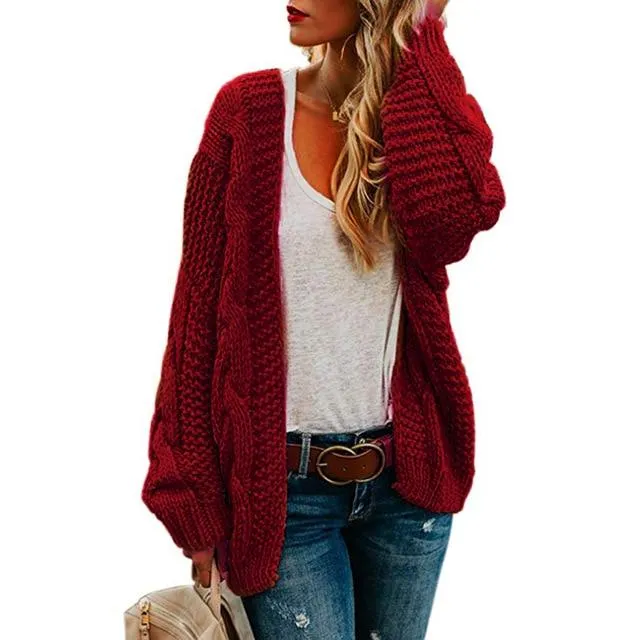 Women's open front chunky knit cardigan sweater